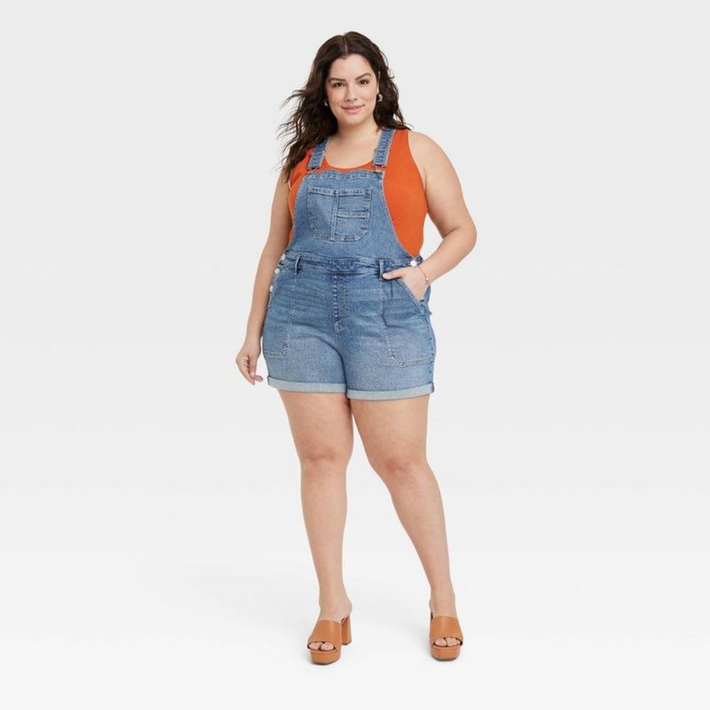 Women's Denim Shortalls - Ava & Viv Medium Wash 16
